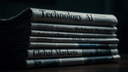 Stacked newspapers with AI and technology headlines